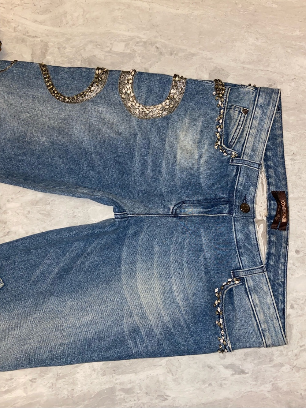 Roberto Cavalli Vintage Crystal Snake Embellished Jeans